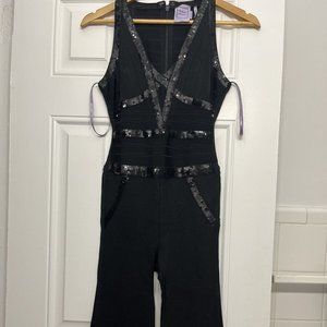 NWT $1,990 Herve Leger Women's Regula Black Sequin Bandage Jumpsuit Size XS